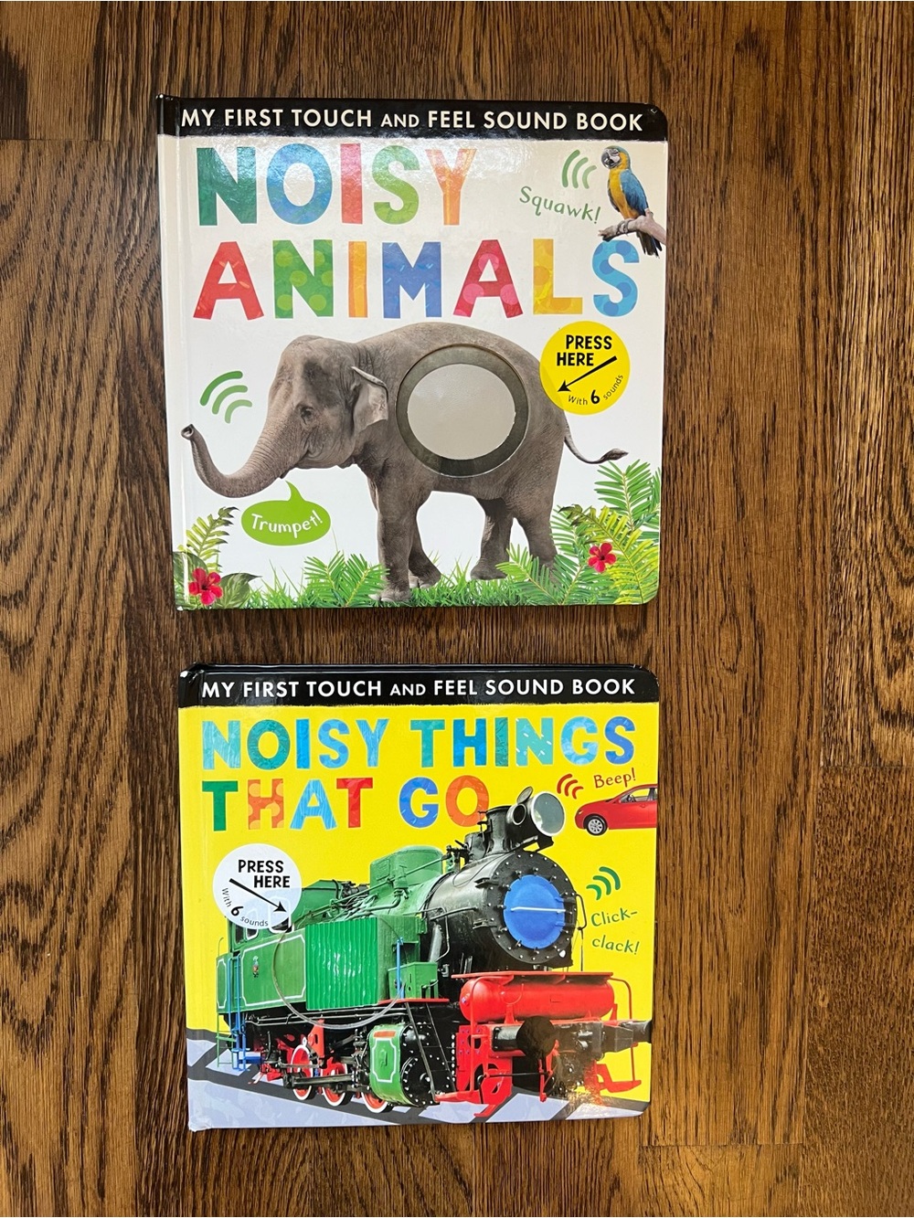 2 Touch and Feel Sound Books -Noisy Animals and Things That Go